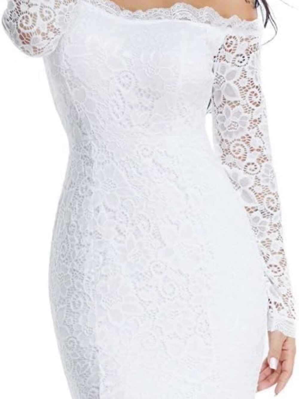 White Lace Long Sleeve Maxi Dress